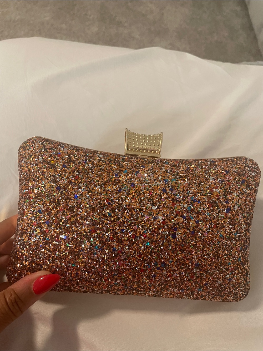 Rose Gold Glitter Evening Clutch with Gold-Tone Clasp